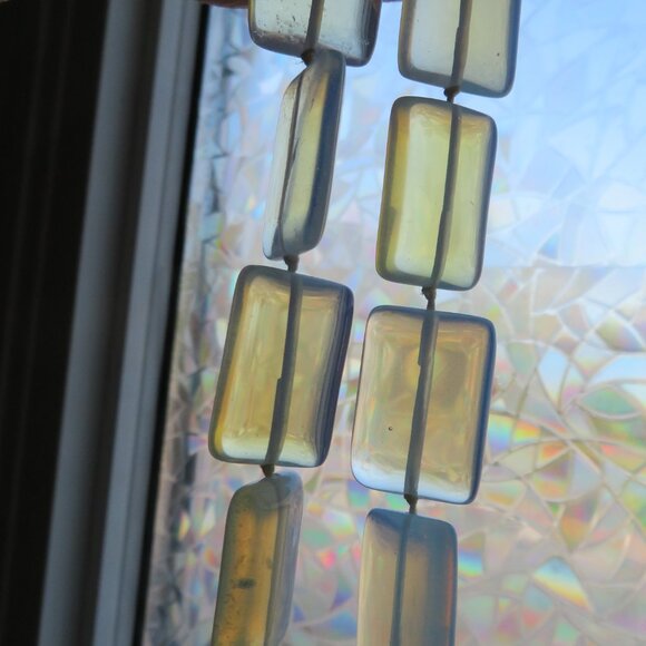 Antique Vintage OPALINE OPALESCENT opalite rectangle necklace fire moonstone - Picture 4 of 12